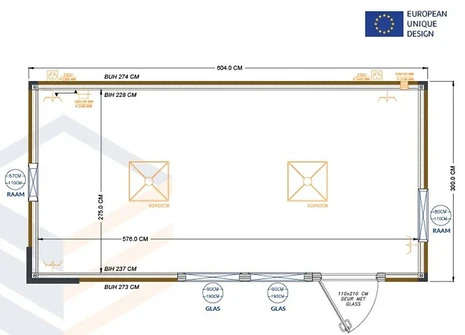 Schéma du plan du Container Bureau Modèle Berlin.