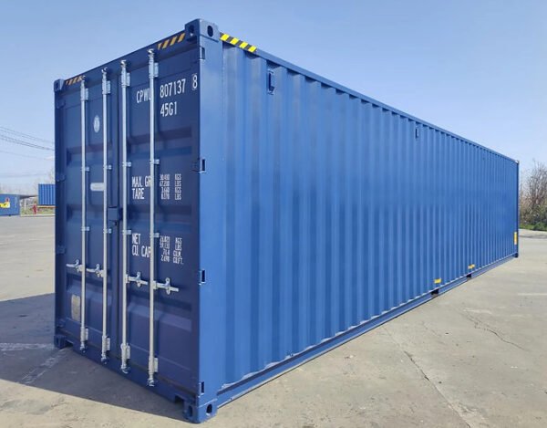 Portes du container 40'HC, montrant l'accès optimisé.