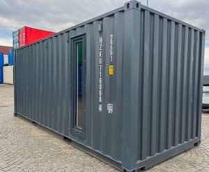 Vue extérieure du container 20 pieds avec portes sectionnelles.