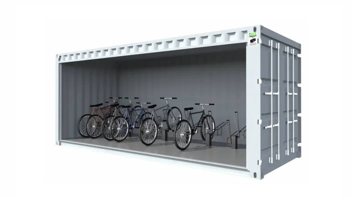 Abri vélo en container 20 pieds semi-couvert 16 places containerscie