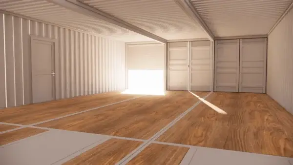 intérieure vue directe Local d’entreposage 85 m² en container de 40 pieds intérieure vue directe Local d’entreposage 85 m² en container de 40 pieds