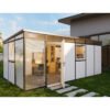 abri jardin isolé modulaire 6x3m blanc avec toiture monopente