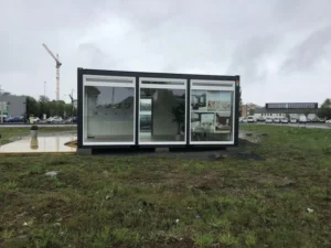 Conteneur d’exposition 20 pieds vitré pour showroom automobile