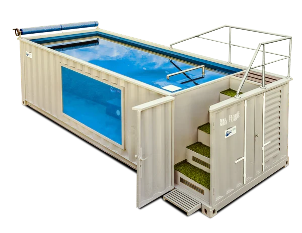 Piscine conteneur panoramique 6,05 mètres avec vitrage transparent Piscine conteneur panoramique 6,05 mètres avec vitrage transparent